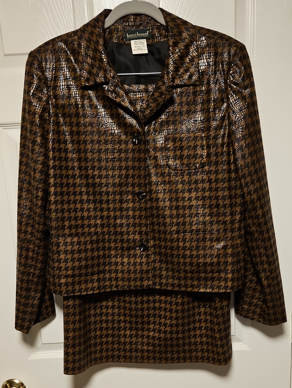 Harve Benard Vintage Glossy Houndstooth Skirtsuit